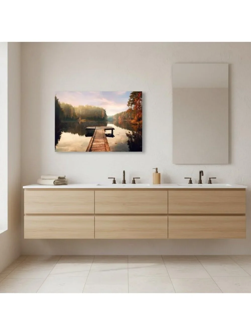 Nature Canvas Wall Art - Lake Landscape Print Decor, 24x16 Inch, Home Aesthetic